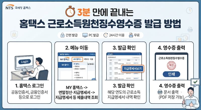 근로소득원천징수영수증 발급 방법 홈택스로 3분 만에 끝내기