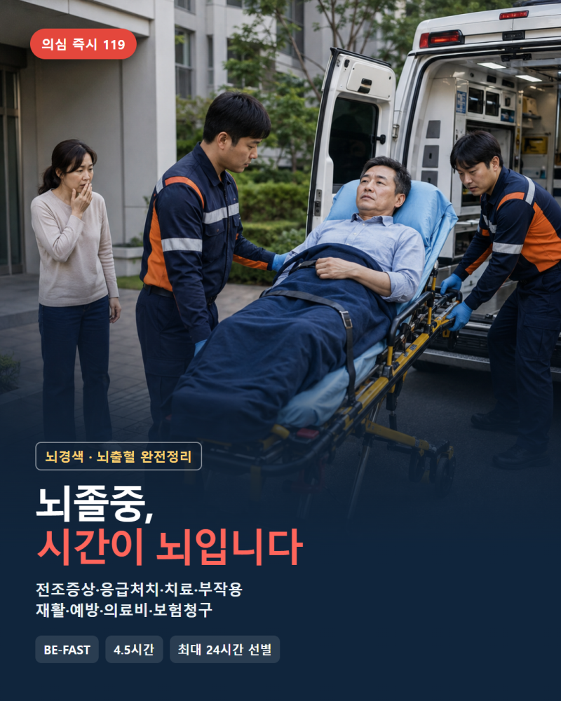 갑자기 한쪽 힘이 빠진다면? 뇌졸중(뇌경색·뇌출혈) 증상부터 119, 치료·재활·보험까지
