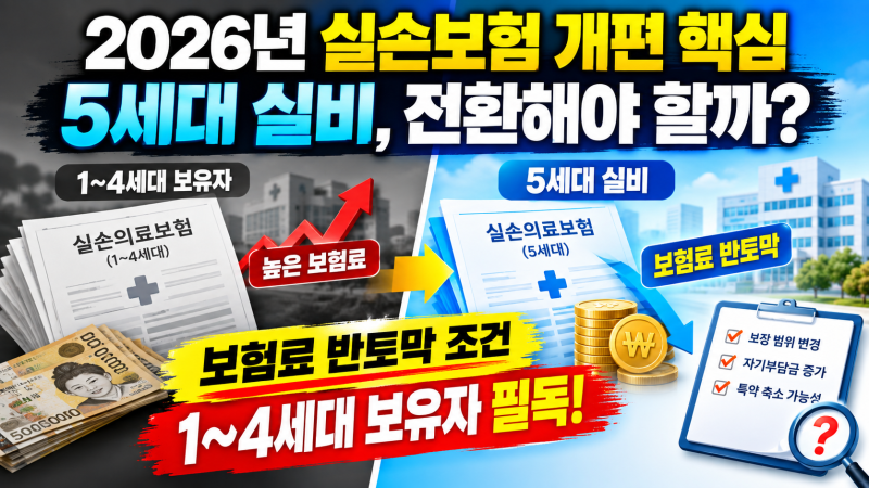 2026년 실손보험 개편 핵심 내용, 5세대 실비 전환해야 할까? 보험료 반토막 조건과 보장 변경 ....