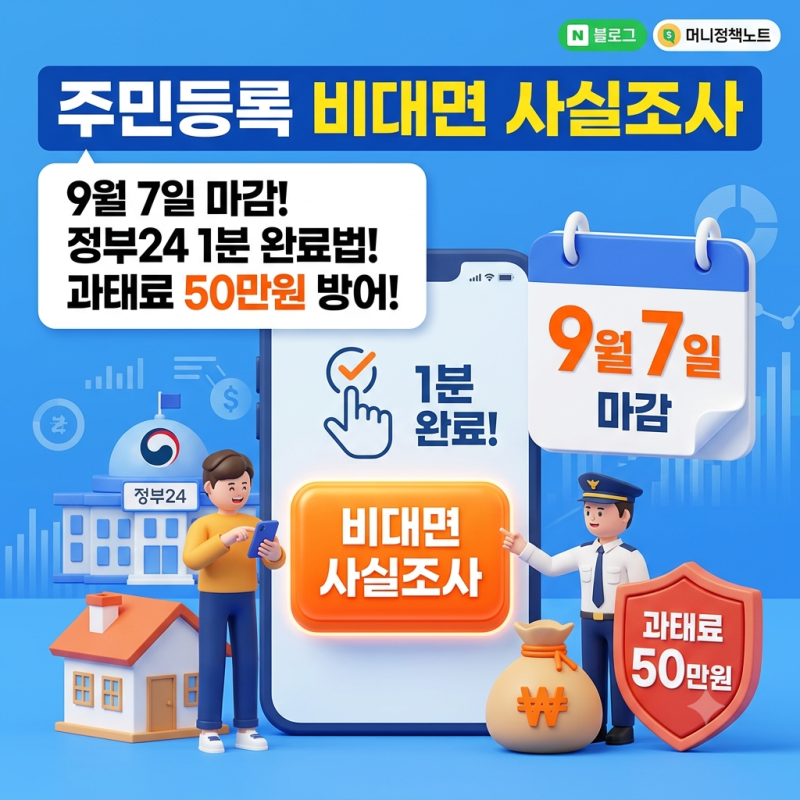 주민등록 비대면 사실조사 9월 7일 마감 총정리｜정부24 1분 완료법·방문조사 전환·과태료 50....