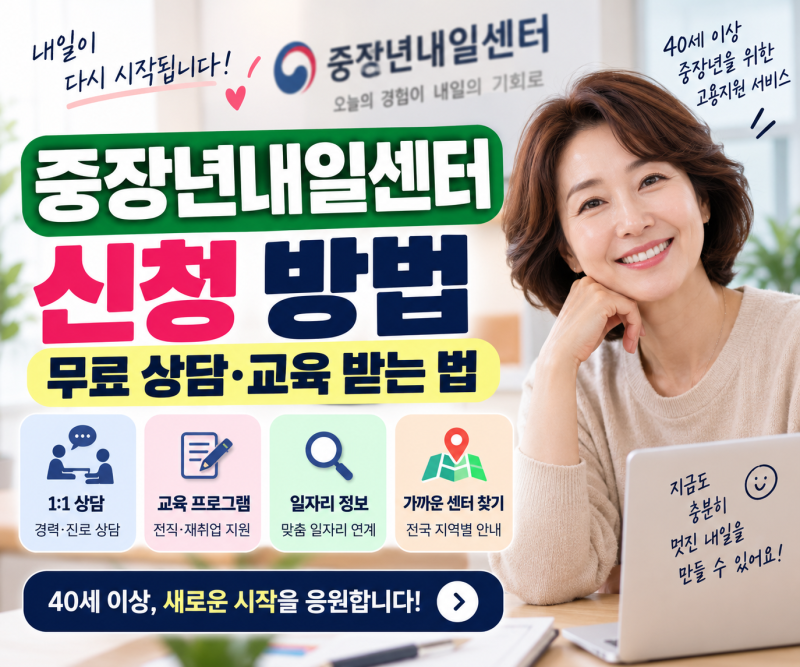 중장년내일센터 신청 방법, 40세 이상 무료 상담·교육 받는 법