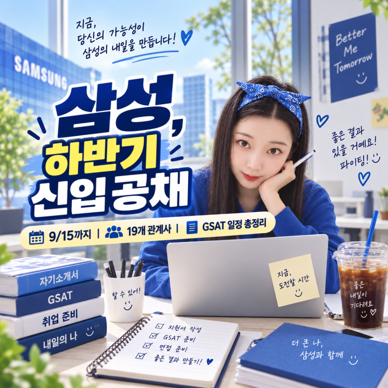 삼성, 하반기 신입 공채 시작! 9월 15일까지｜계열사·모집분야· GSAT 일정 총정리