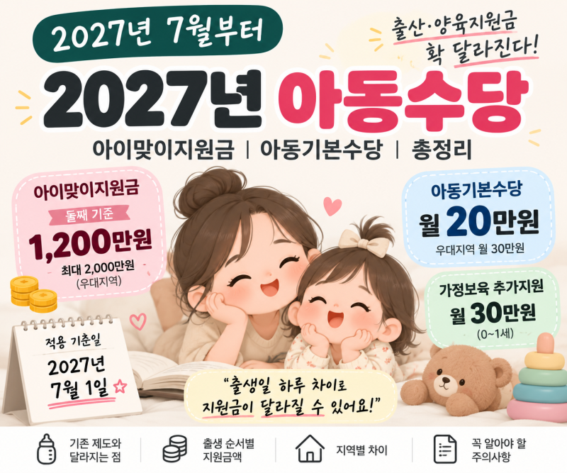 2027년 7월 아동수당 어떻게 달라질까 아이맞이지원금 아동기본수당 정리
