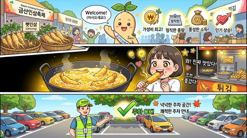 금산인삼축제 수삼 가격 인삼튀김 주차장 5초 정리
