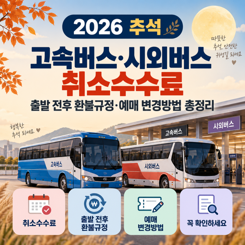2026 추석 고속버스·시외버스 취소수수료, 출발 전후 환불규정·예매 변경방법 총정리