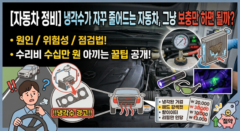 [자동차 정비] 냉각수가 자꾸 줄어드는 자동차, 그냥 보충만 하면 될까? (원인/위험성/수리비 ....