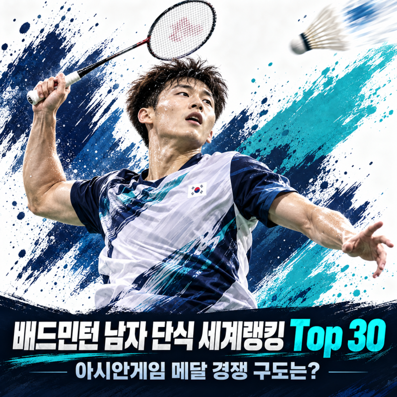 배드민턴 남자 단식 세계랭킹 Top 30, 유태빈 최지훈 아시안게임 한국 메달 가능성은