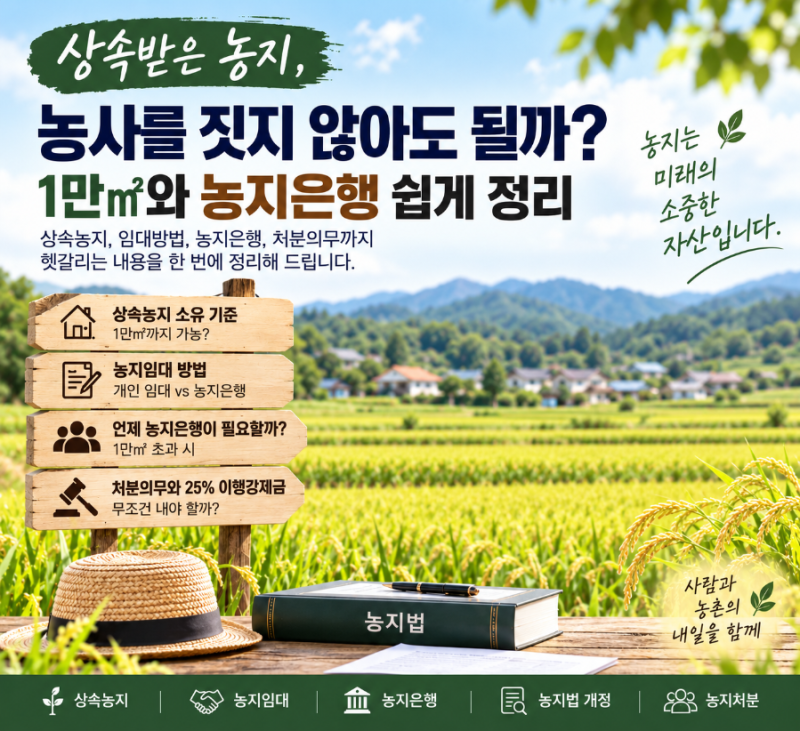 상속받은 농지 임대 가능할까? 1만㎡ 기준·농지은행·농지법 쉽게 정리