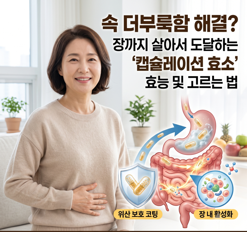 속 더부룩함 해결? 장까지 살아서 도달하는 '캡슐레이션 효소' 효능 및 고르는 법