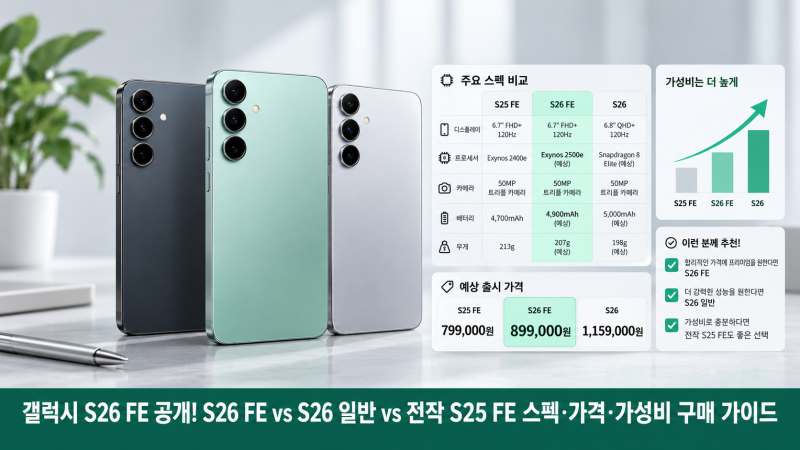 갤럭시 S26 FE 공개! S26 FE vs S26 일반 vs 전작 S25 FE 스펙·가격·가성비 구매 가이드