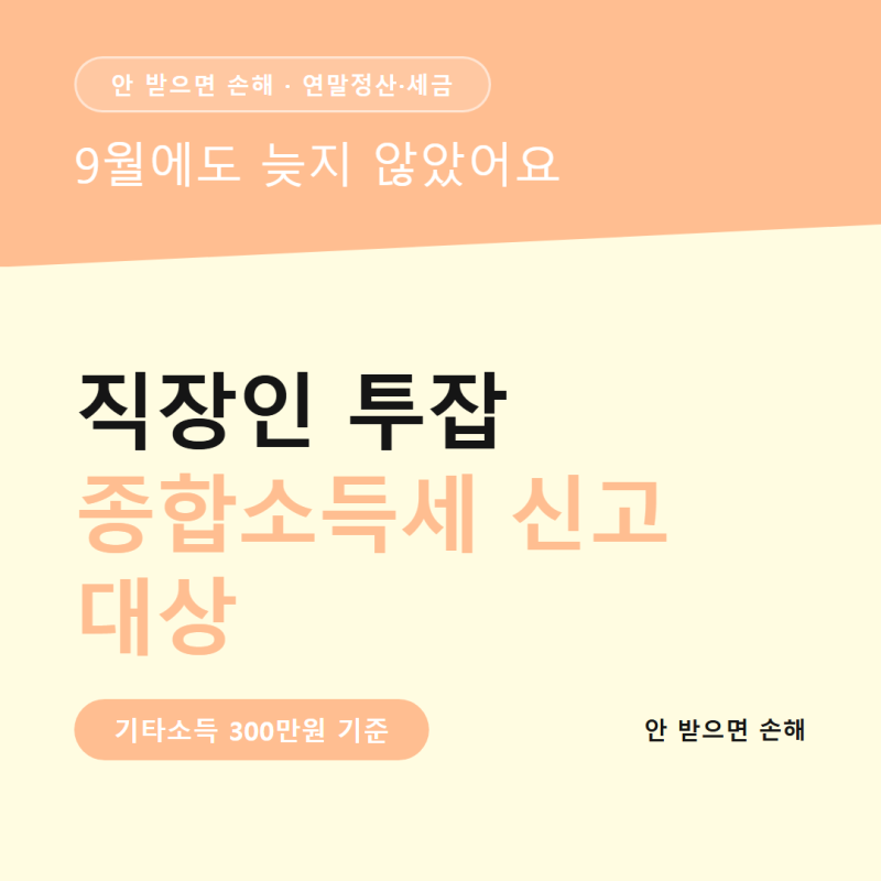 직장인 투잡 종합소득세 신고 대상, 9월에도 안 늦었어요