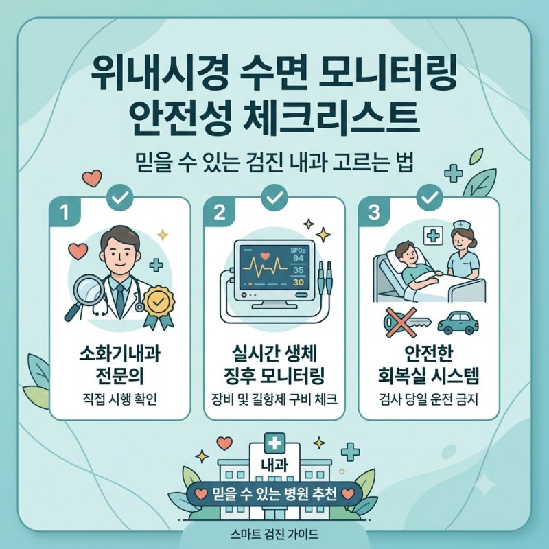 위내시경 수면 모니터링 안전성 체크리스트: 믿을 수 있는 검진 내과 고르는 법