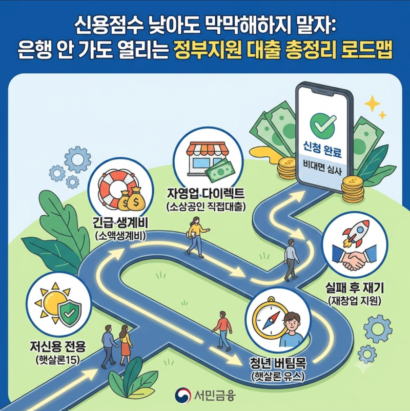 [1편] 신용점수 낮아도 막막해하지 말자: 은행 안 가도 열리는 정부지원 대출 총정리 로드맵