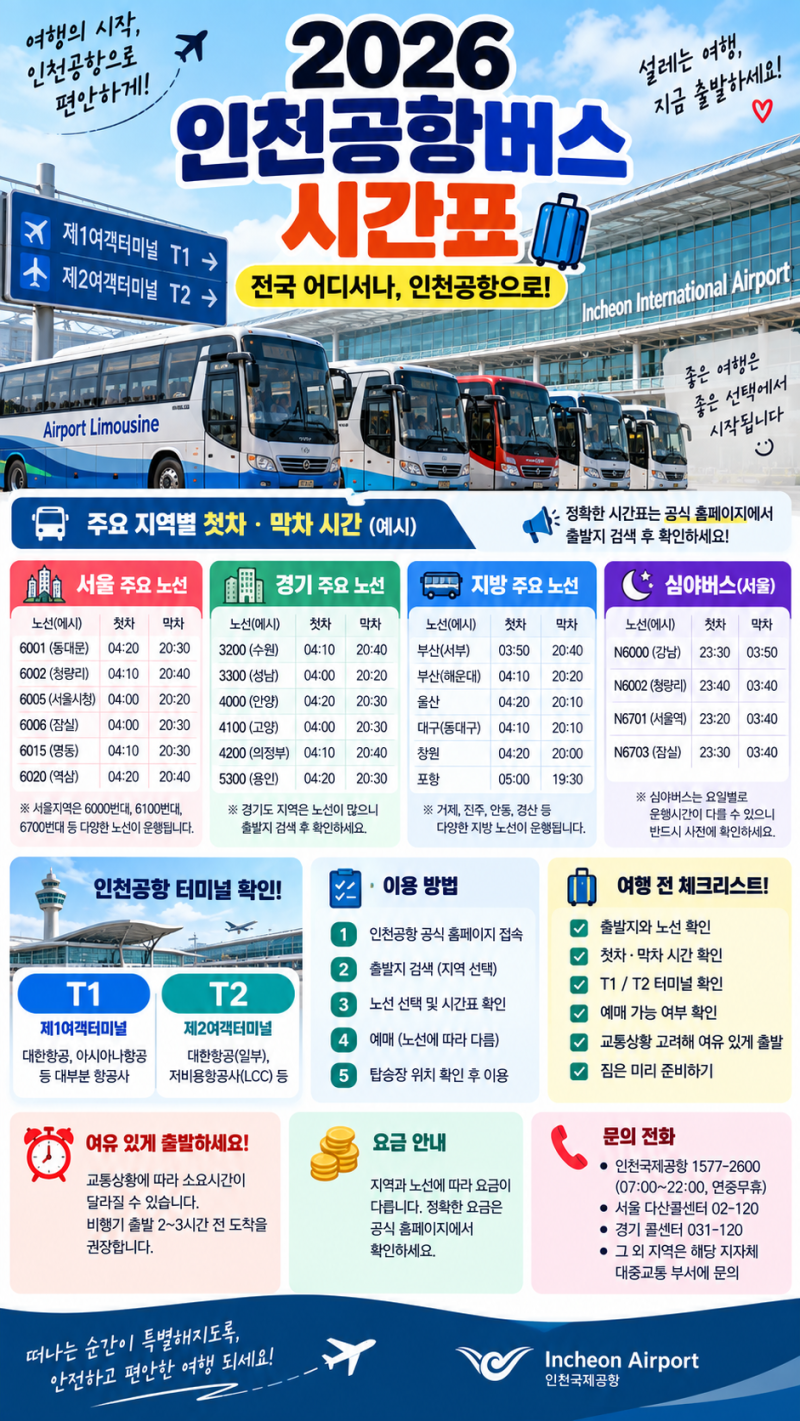 ✈️ 2026 인천공항버스 시간표 총정리｜T1·T2 노선 조회부터 예매까지