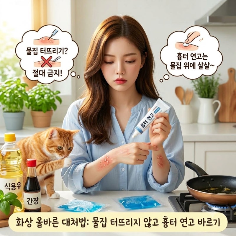 물집 터뜨리지 않고 흉터 연고 바르는 올바른 얼굴화상 손가락화상 기름화상 대처법