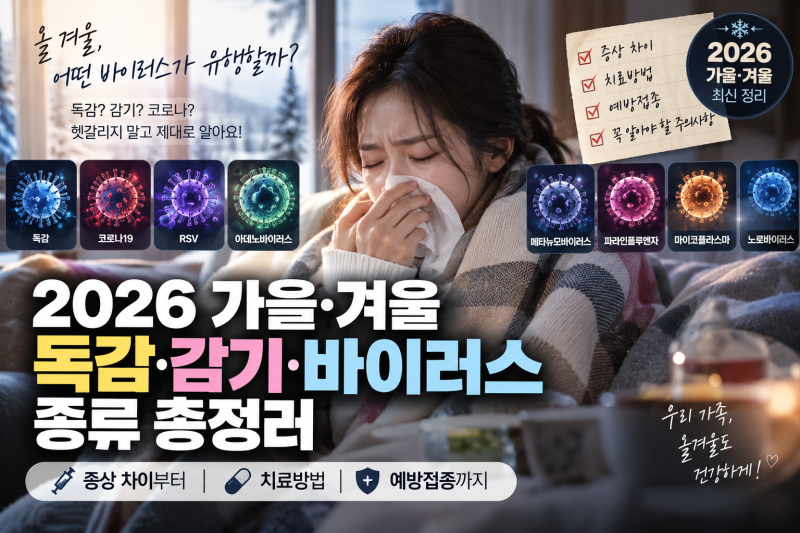 2026 가을 겨울 독감·감기 바이러스 종류 총정리｜증상 차이부터 치료·예방접종까지