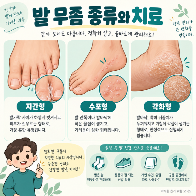 발 무좀 종류와 치료방법｜발가락 사이·물집·발바닥 각질