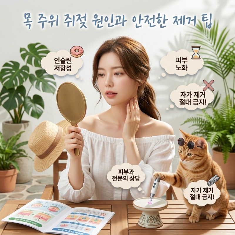 인슐린 저항성과 피부 노화로 생기는 목 주변 쥐젖 원인 및 안전한 제거 팁