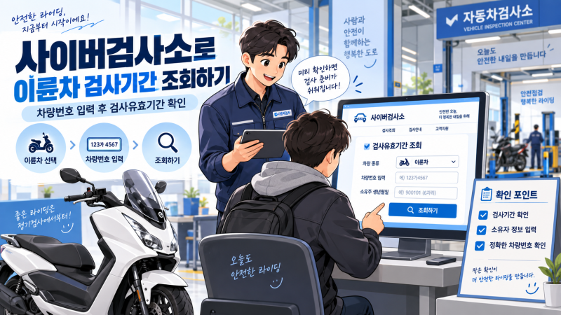 사이버검사소에서 이륜차 검사기간 조회 및 사용검사 예약하는 방법