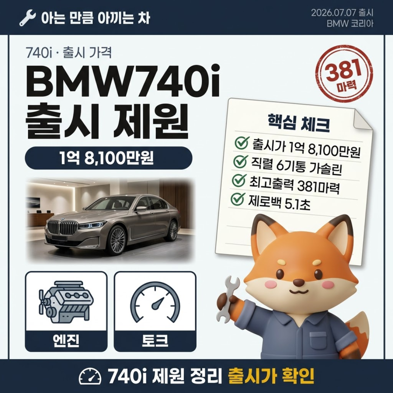 BMW740I 출시 가격 381마력 제원과 X7 6GT 라인업 정리