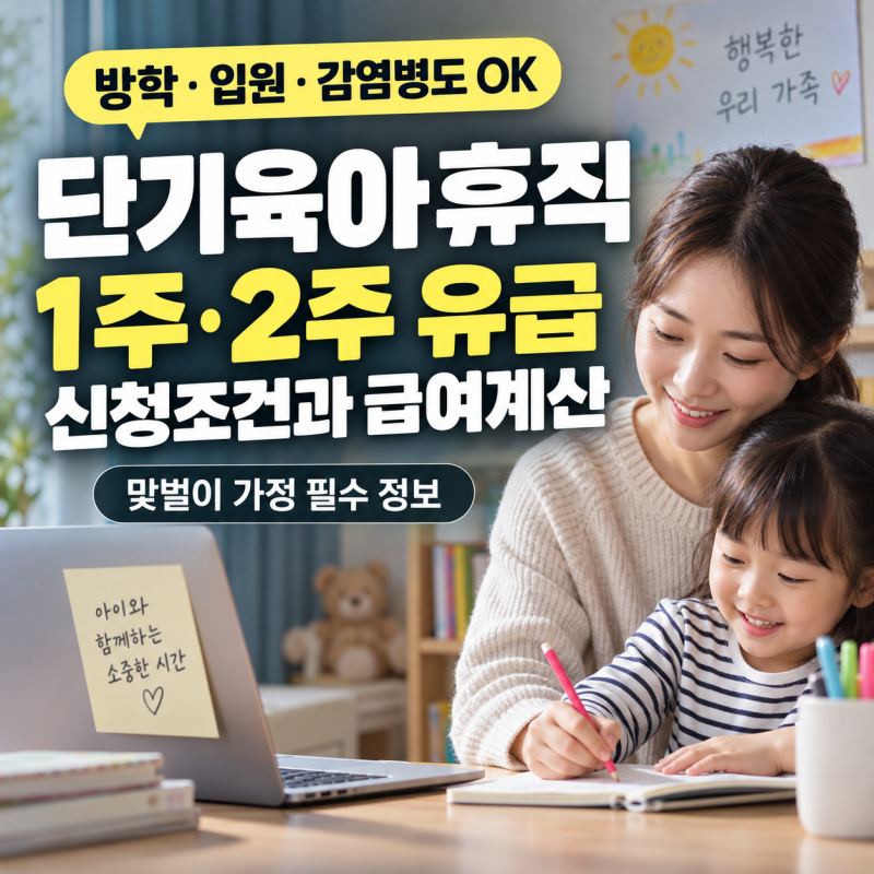 단기육아휴직 신청조건 급여계산 1주 2주 유급 기준 및 방학 돌봄 총정리