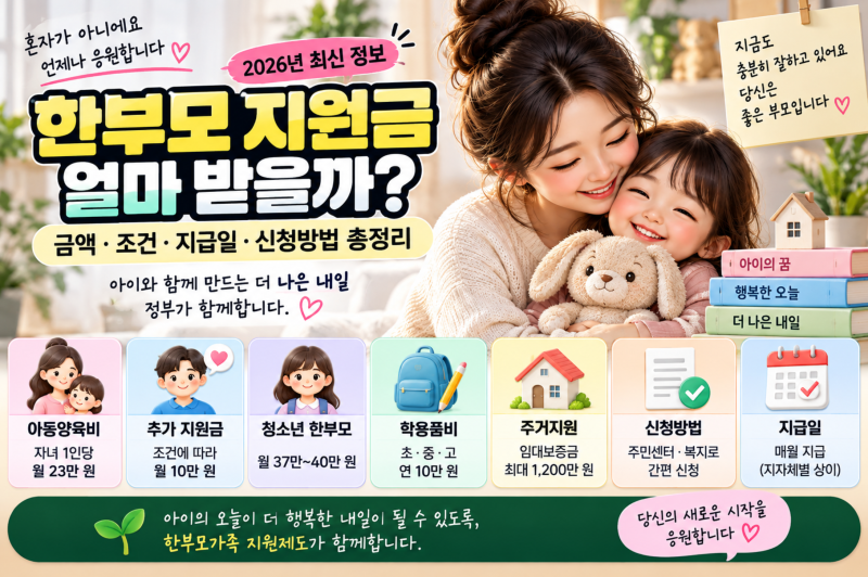 2026 한부모 지원금 얼마 받을까? 금액, 조건, 지급일, 신청방법 총정리