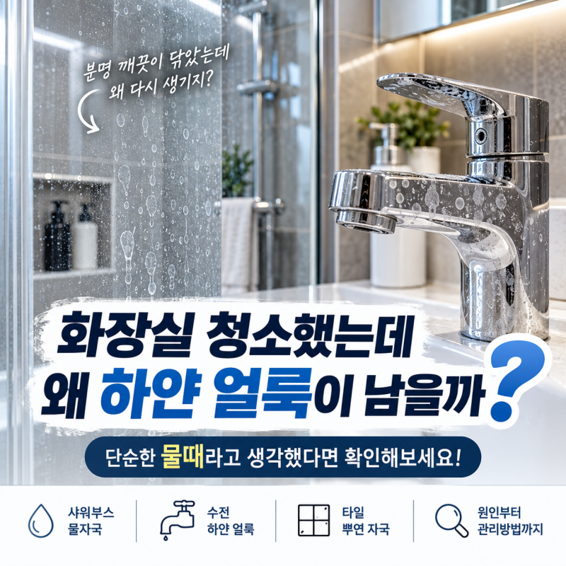 화장실 청소했는데 하얀 얼룩이 계속 남는 이유, 물때 때문일까?