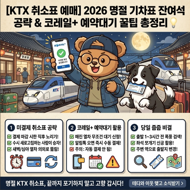 [KTX 취소표 예매] 2026 명절 기차표 잔여석 공략 & 코레일+ 예약대기 꿀팁 총정리