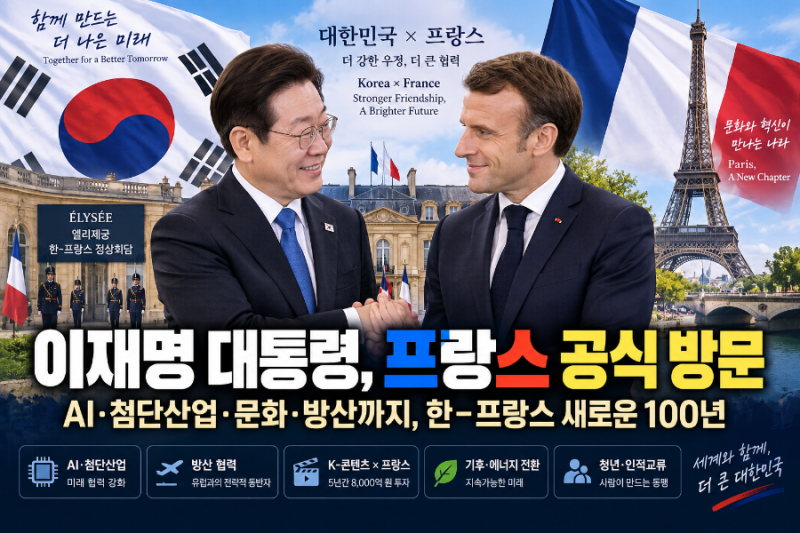 이재명 대통령 프랑스 국빈방문, 마크롱과 정상회담…AI·첨단산업·K콘텐츠, 한불 새로운 140....