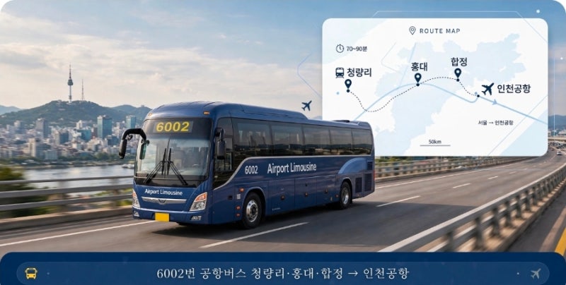 6002번 공항버스 인천공항이동전용버스이용하기(시간표,요금,타는곳)