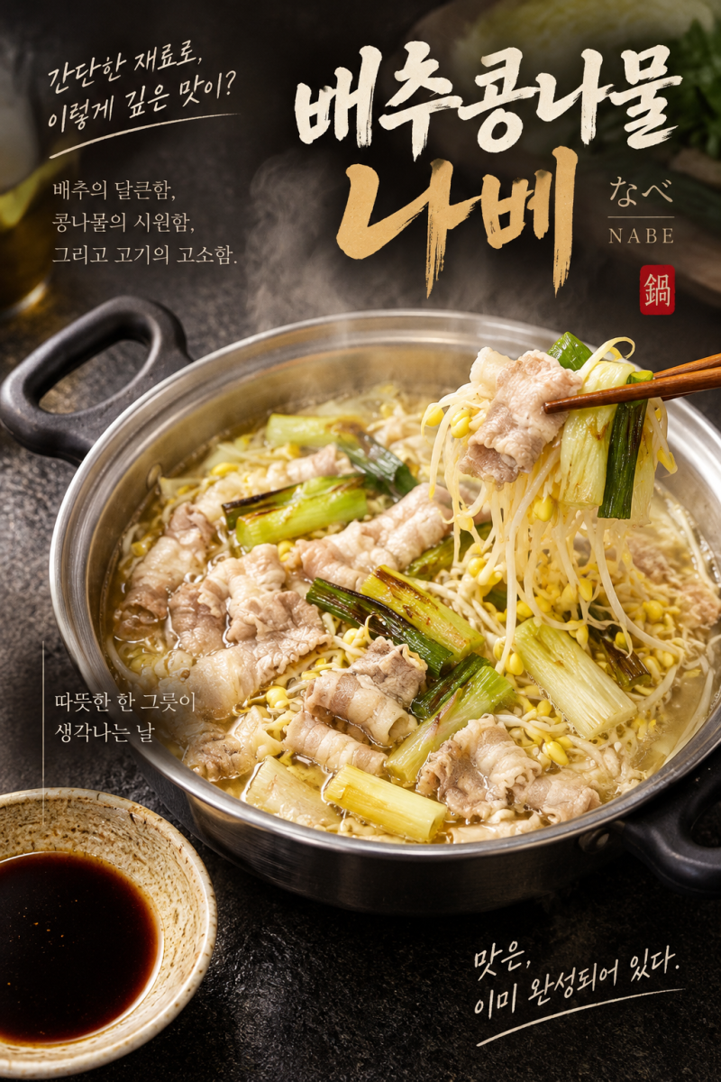 배추 콩나물 나베 만들기 냉삼 넣은 초간단 일본식 전골, 소면으로 마무리