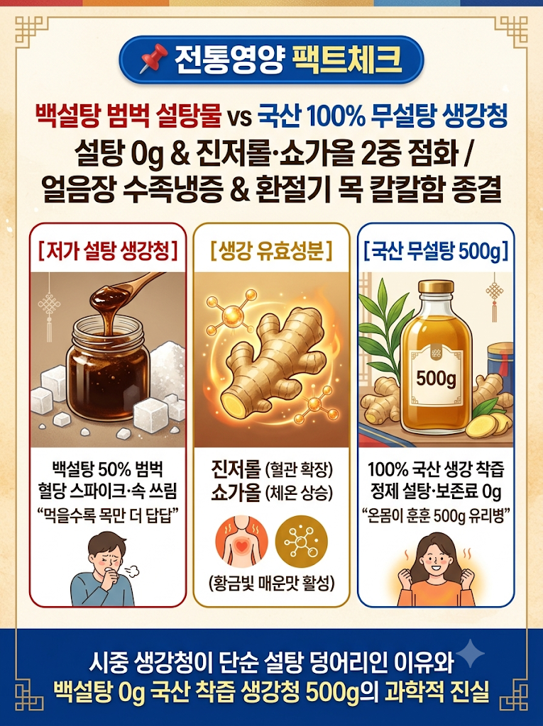 한의사들이 환절기 목감기·수족냉증에 쌍화탕 대신 '무설탕 착즙 생강청' 권하는 결정적 이....