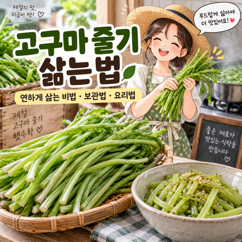 고구마 줄기 삶는 법 연하게 삶는 비법 보관법 말린 고구마줄기 요리