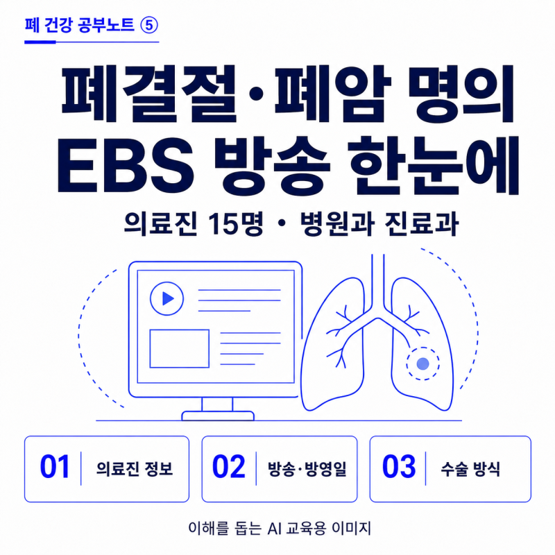 [폐 건강 공부노트 ⑤] 폐결절·폐암 명의 15명 정리 | 병원·진료과·EBS 방송 제목과 방영일