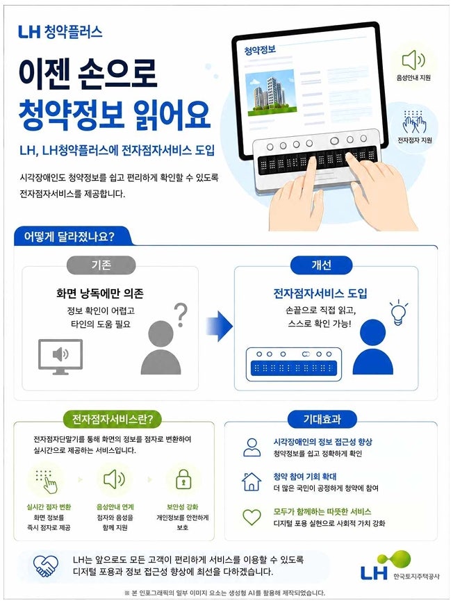 LH 청약플러스 전자점자서비스 도입! 시각장애인도 이제 손끝으로 청약정보 확인