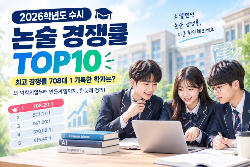 2026학년도 수시 논술전형 경쟁률 TOP10｜708대 1 기록한 학과는?