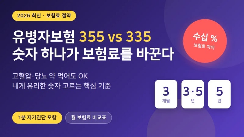 유병자보험 355·335 차이, 숫자 하나 잘못 고르면 월 2만 원 더 냅니다 (2026 보험료 절약 기준)