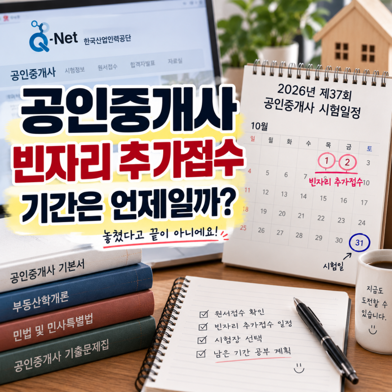 공인중개사 빈자리 추가접수 언제? 2026 기간 놓치면 끝일까