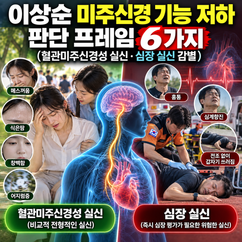 이상순 미주신경 기능 저하 판단 프레임 6가지 (혈관미주신경성 실신·심장 실신 감별)
