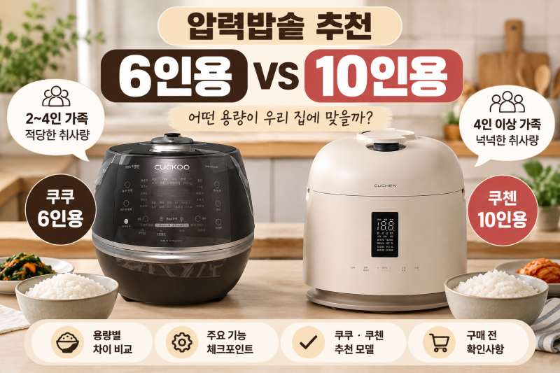전기압력밥솥 6인용 10인용 차이 비교｜쿠쿠 쿠첸 압력밥솥 추천