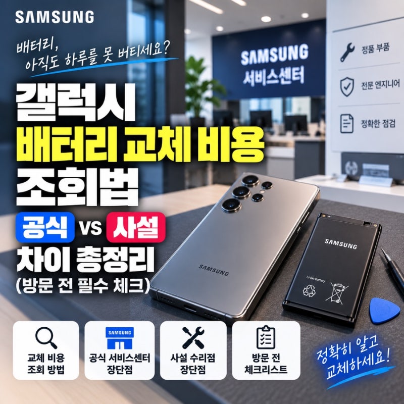 갤럭시 배터리 교체 비용 조회법 & 공식 vs 사설 차이 총정리 (방문 전 필수 체크)