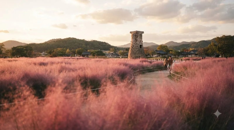 경주 첨성대 핑크뮬리, 10월에 꼭 가야 하는 이유… 코스모스·억새까지 신라 유적이 꽃밭으....