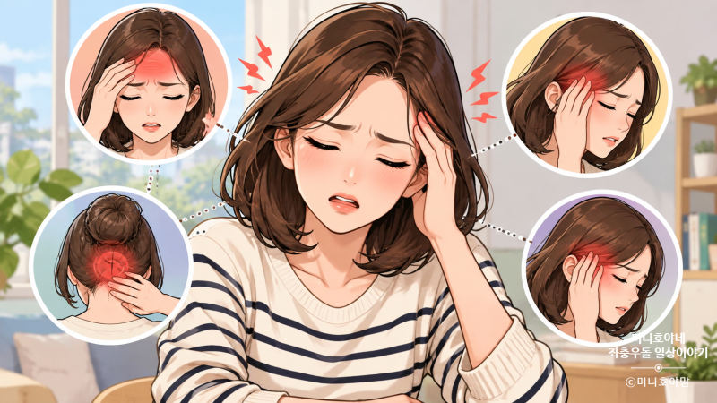 두통 원인 부위별로 다를까? 앞쪽 관자놀이 뒷통수 통증 정리