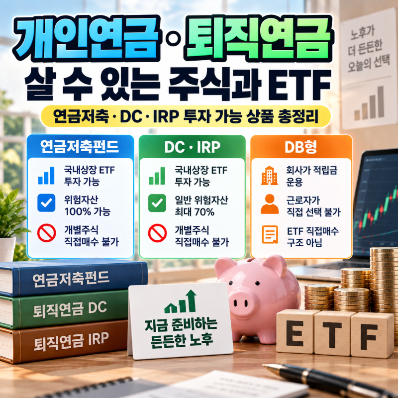 개인연금·퇴직연금으로 살 수 있는 주식과 ETF 총정리｜연금저축·DC·IRP 투자 가능 상품