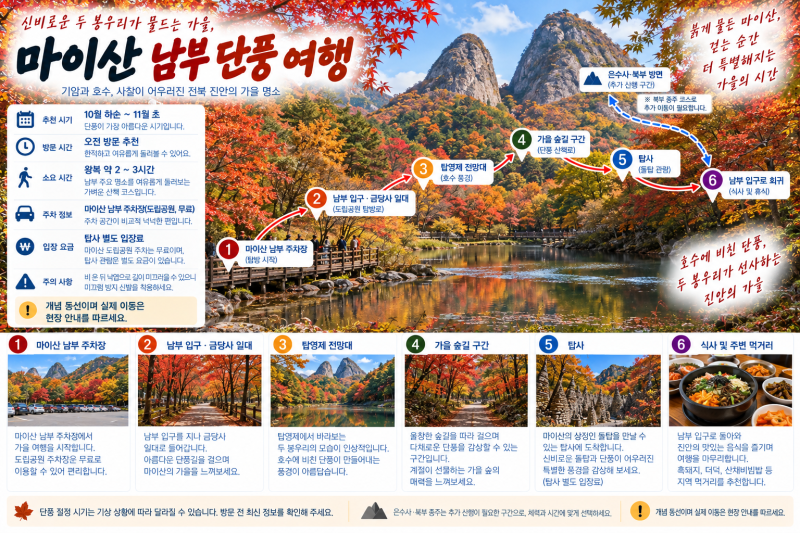 마이산 단풍｜탑사만 보고 돌아오면 놓칩니다, 암봉과 단풍 가장 예쁜 날짜와 동선