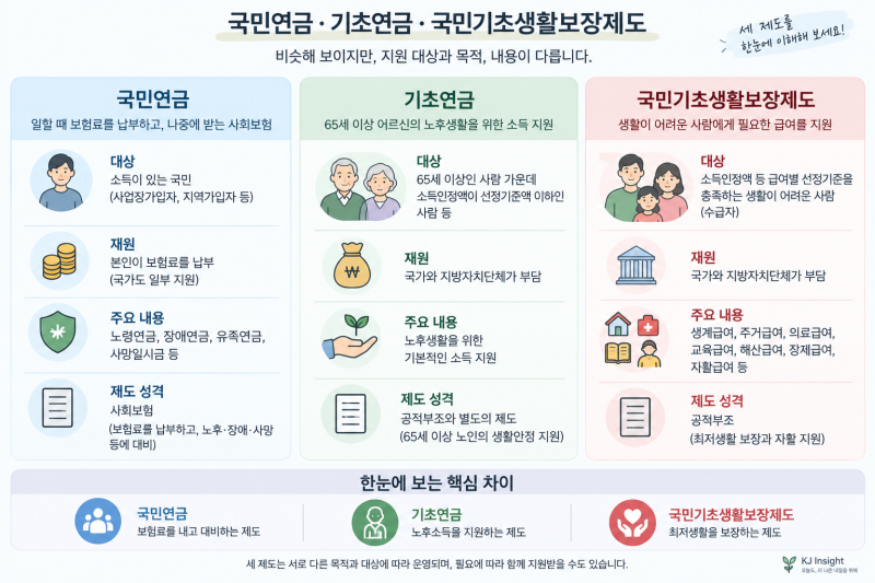 평생 헷갈리는 우리나라 사회보장제도｜국민연금·기초연금·기초생활보장제도 쉽게 구분하....
