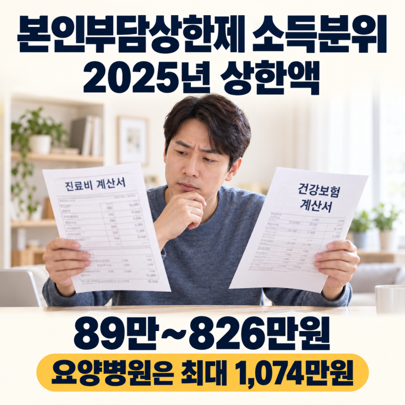 본인부담상한제 소득분위｜2025년 상한액 89만~826만원, 요양병원은 1,074만원