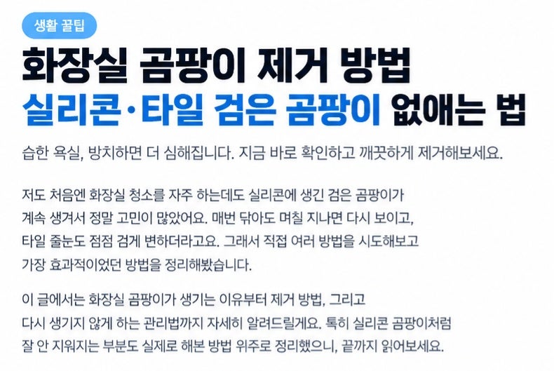 화장실 곰팡이 제거 방법｜실리콘·타일 검은 곰팡이 없애는 법