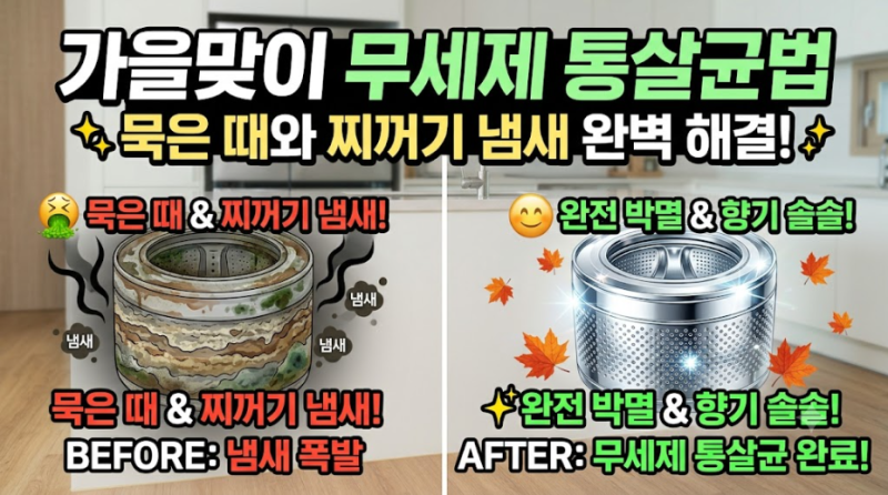 세탁조 묵은 때와 찌꺼기 냄새 없애는 가을맞이 무세제 통살균법