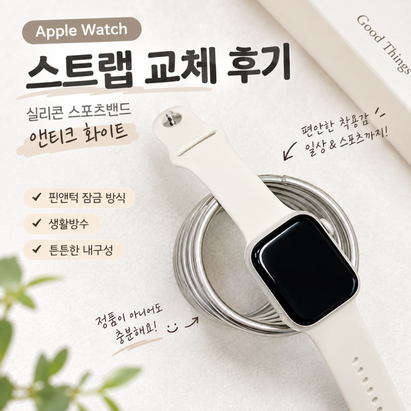 애플워치 스트랩 교체, 실리콘 스포츠밴드 앤티크 화이트로 바꿔봤어요.